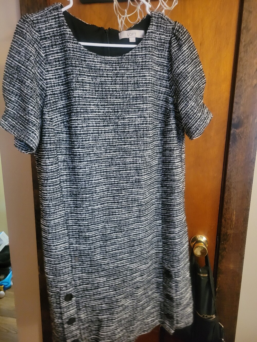 LOFT Black and White Textured Shift Dress